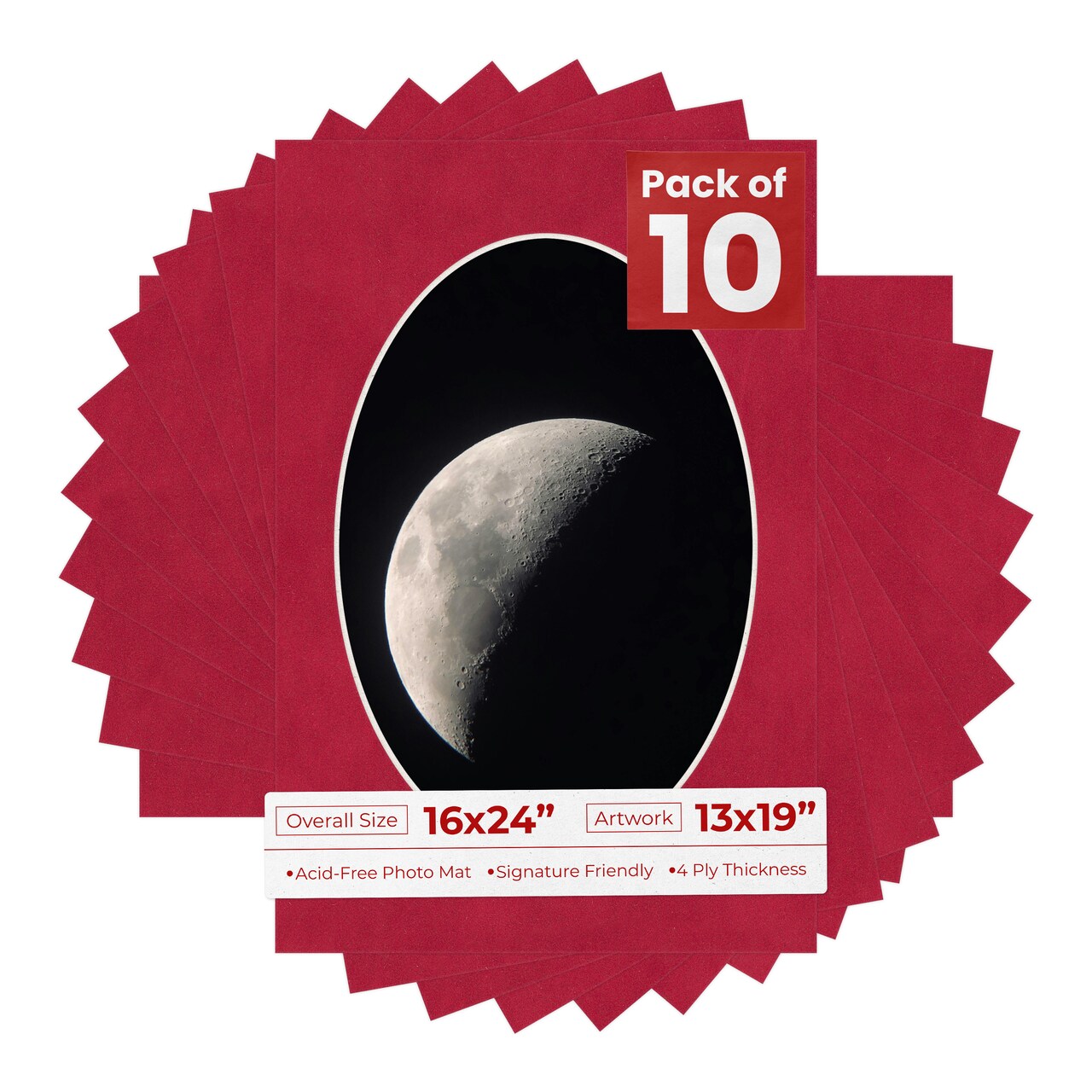 Red Suede Mat Board for 16x24 Frames - Oval Opening for 13x19 Photos